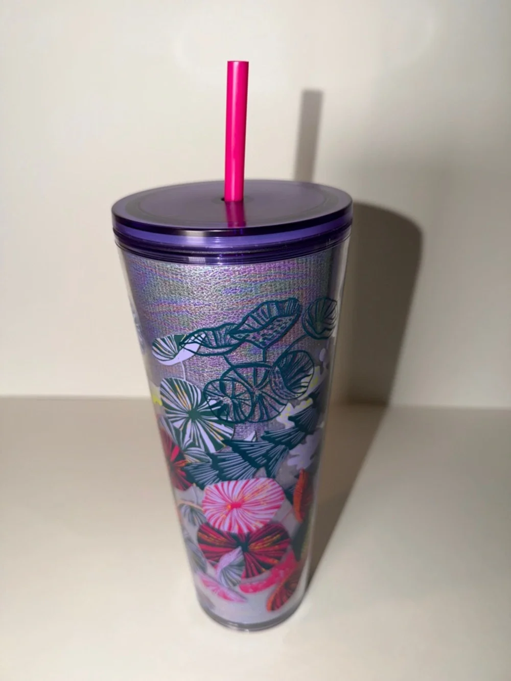 NWT Starbucks Fall 2023 Lilac Holo Jellyfish & Parasols Venti Cold Cup Tumbler